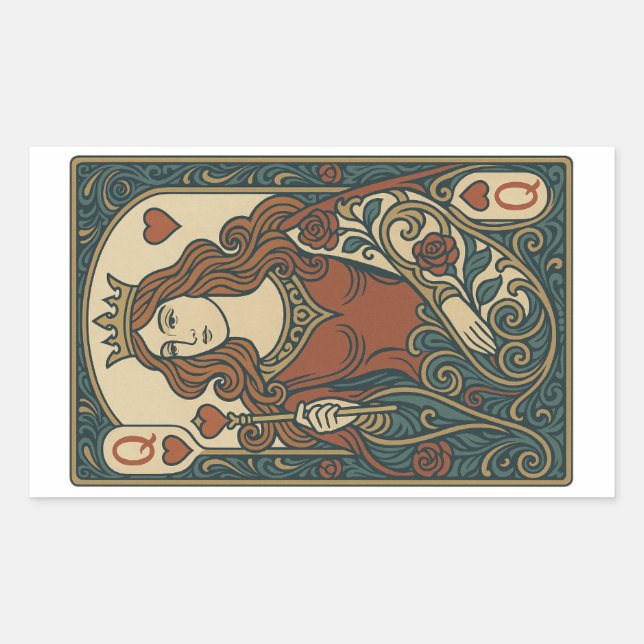 Königin des Herzens — Portrait "Art Nouveau Rosewo Rechteckiger Aufkleber (Vorderseite)