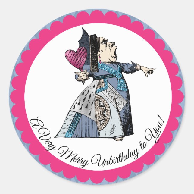 Königin des Herzens über blaues Harlequin und rosa Runder Aufkleber (Vorderseite)