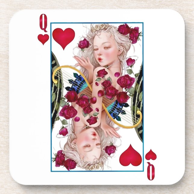 Königin des Herzens, überspannte Grafik, Spielkart Getränkeuntersetzer (Vorderseite)