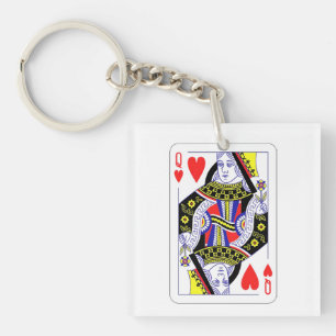 Königin des Herzens, überspannte Grafik, Spielkart Schlüsselanhänger