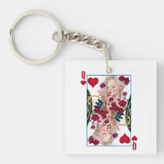 Königin des Herzens, überspannte Grafik, Spielkart Schlüsselanhänger