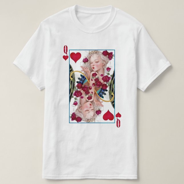 Königin des Herzens, überspannte Grafik, Spielkart T-Shirt (Design vorne)