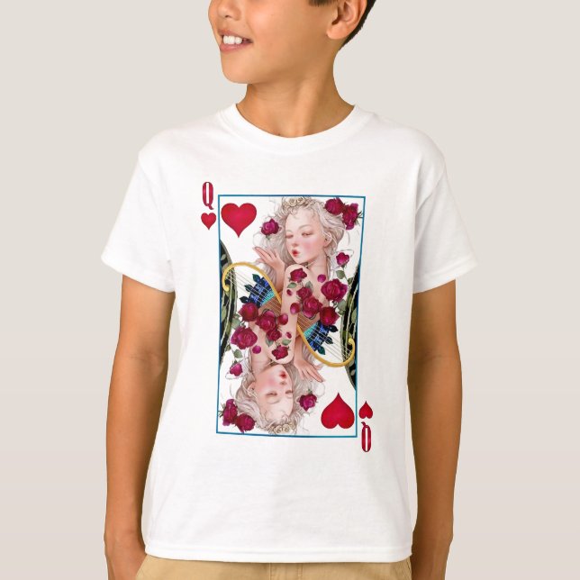 Königin des Herzens, überspannte Grafik, Spielkart T-Shirt (Vorderseite)