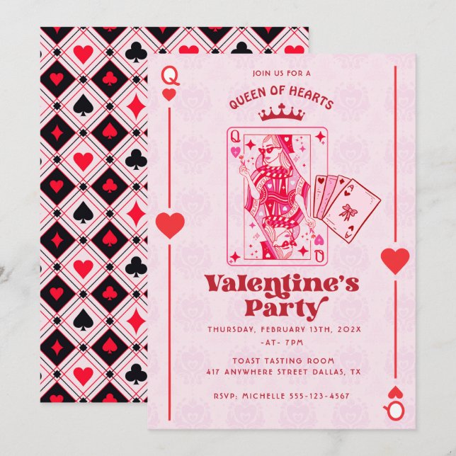 Königin des Herzens Valentinstag Einladung (Vorne/Hinten)