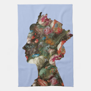 Königin Elisabeth II Silhouette Blumen Geschirrtuch