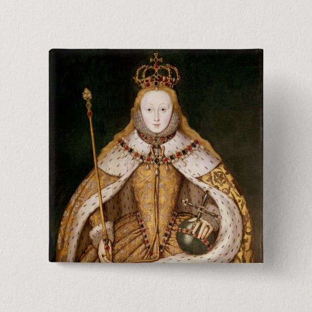Königin Elizabeth I in den Krönungs-Roben Button (Vorderseite)