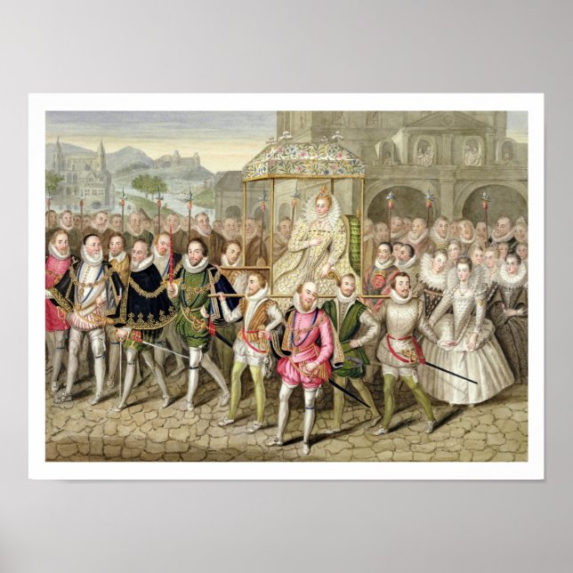 Königin Elizabeth I. in Prozession mit ihren Höfen Poster (Vorne)