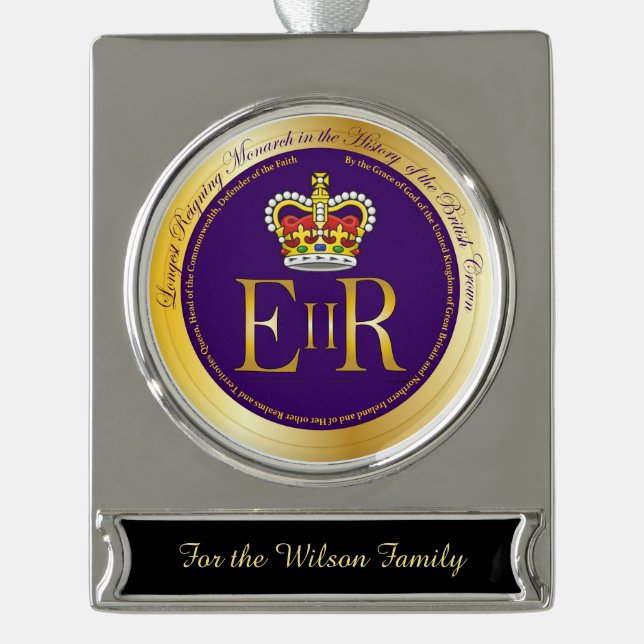 Königin Elizabeth Longest Reign Medaille Banner-Ornament Silber (Vorderseite)