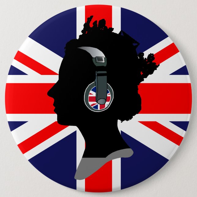 KÖNIGIN ELIZABETH MIT KOPFSTEINEN UND FLAGGE IM VE BUTTON (Vorderseite)