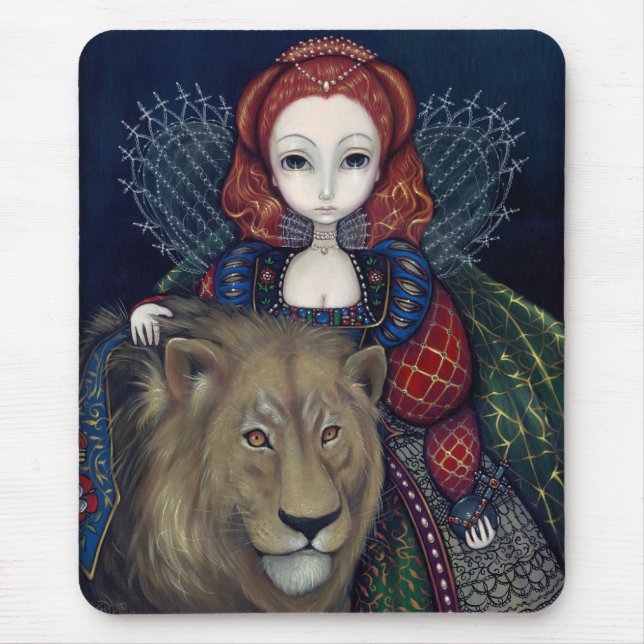 "Königin Elizabeth und ein Löwe" Mousepad (Vorne)