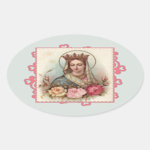 Königin gesegnete Mutter-Jungfrau-Mary-Rosen Ovaler Aufkleber