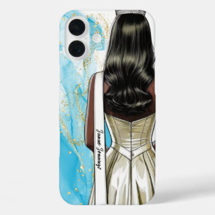 Königin Handyhülle Blau Gold Glitter Schönheitswet iPhone 16 Plus Hülle