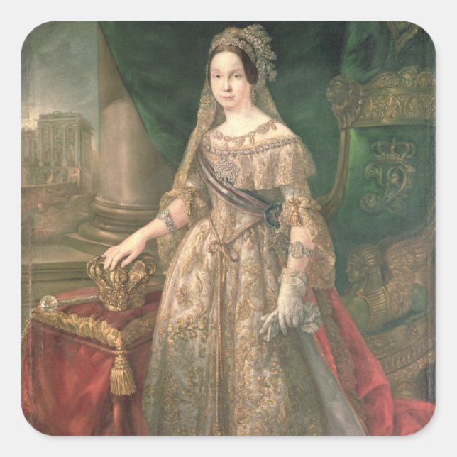 Königin Isabella II 1843 Quadratischer Aufkleber (Vorderseite)