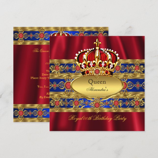 Königin King Prince Royal Blue Regal Red Crown 2 Einladung (Vorne/Hinten)