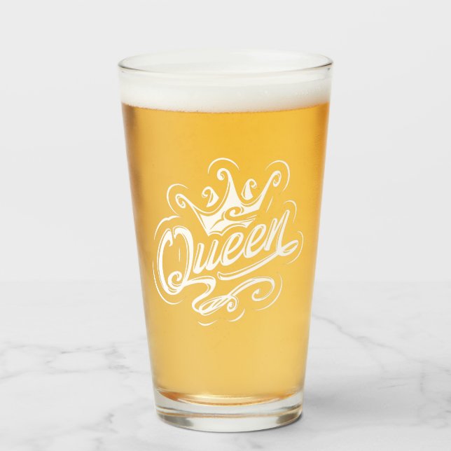 Königin mit Krone, Typografie-Design Glas (Vorne (Gefüllt))