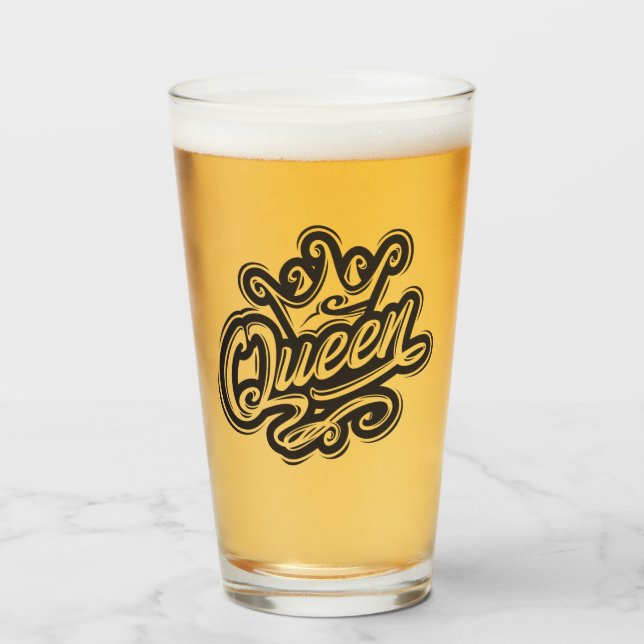 Königin mit Krone, Typografie-Design Glas (Vorne (Gefüllt))