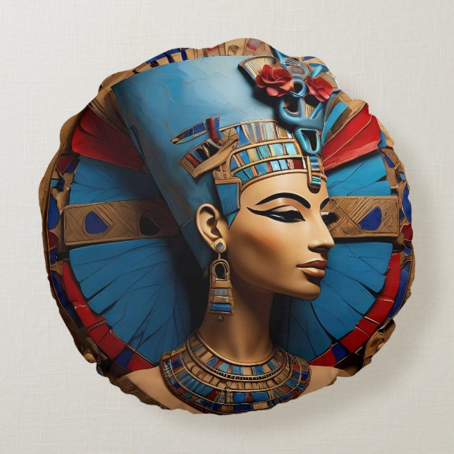 Königin Nefertiti alter ägyptischer Gott Rundes Kissen (Rückseite)