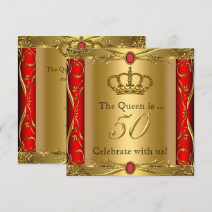 Königin oder König Regal Red Gold 50. Geburtstagsp Einladung