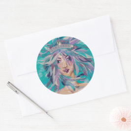 Königin Safine Blue Lila Mermaid Ocean Princess Runder Aufkleber