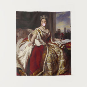 Königin Victoria bläst einen rosa Kaugummi Wandteppich