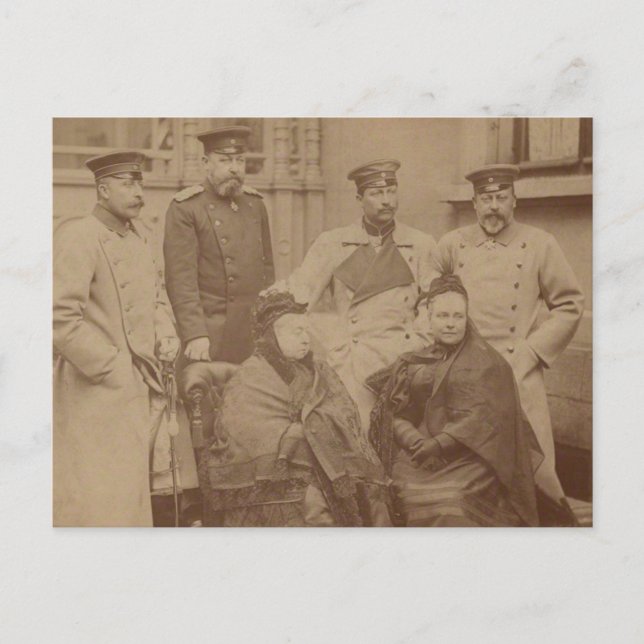 Königin Victoria, Sohn, Tochter, Kaiser Wilhelm II Postkarte (Vorderseite)