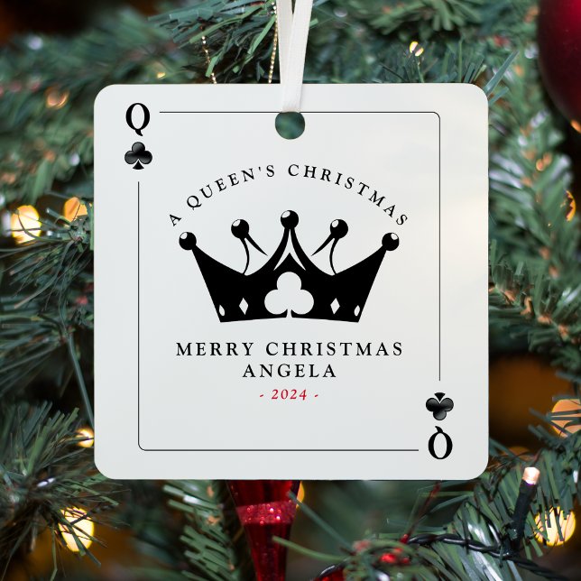 Königin von Clubs Casino Poker Weihnachten Ornament Aus Metall (Queen of Clubs Casino Poker Card Christmas Metal Ornament
)