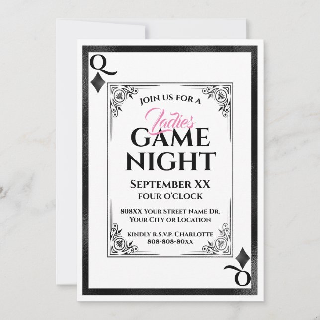 Königin von Diamanten Ladys Game Night Einladung (Vorderseite)