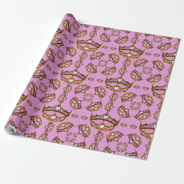 Königin von Herzen Gold Kronen Tiaras lilac Gesche Geschenkpapier (Ungerollt)