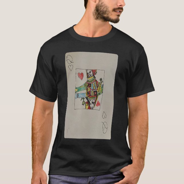 Königin von Herzen Handgezeichnete Spielkarte Xavi T-Shirt (Vorderseite)