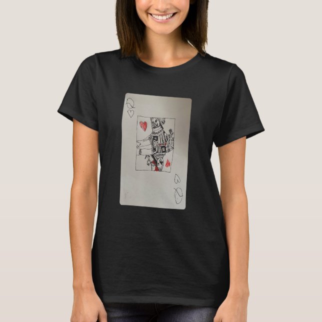 Königin von Herzen Handgezeichnete Spielkarte Xavi T-Shirt (Vorderseite)