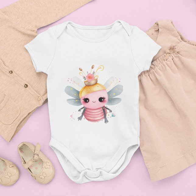 Königin wurde in rosa und Niedliche Blume gekleide Baby Strampler (Cute bee with cute grey wings and pink for baby onsie as gifts for new mom and baby )