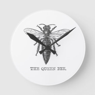 Königinnen-Bienen-Käfer-Insekt-Antik-Illustration Runde Wanduhr