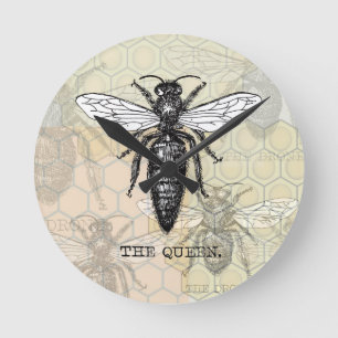 Königinnen-Bienen-Käfer-Insekt-antike-Illustration Runde Wanduhr