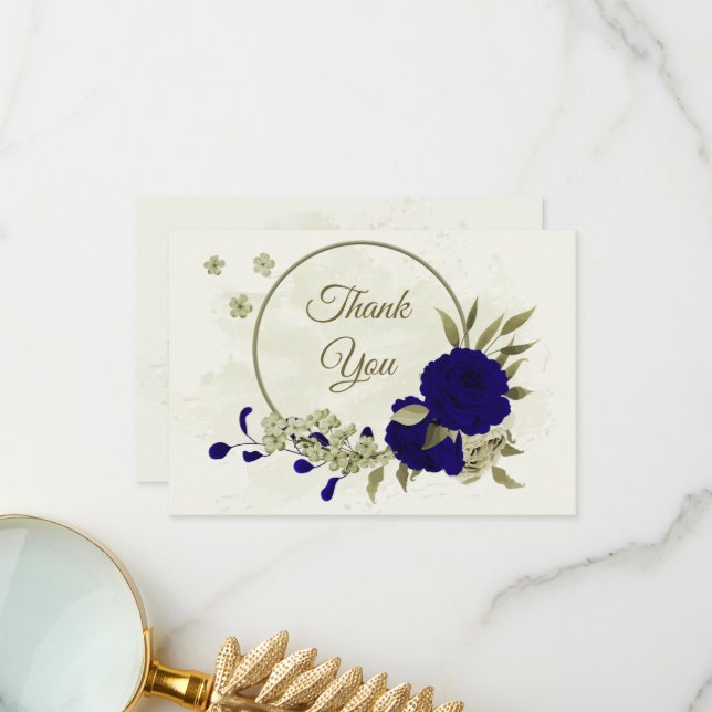 Königlich-beige Blume botanische Hochzeit Dankeskarte (Vorderseite/Rückseite Beispiel)