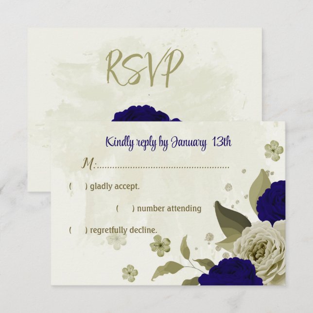 Königlich-beige Blume botanische Hochzeit RSVP Karte (Vorne/Hinten)