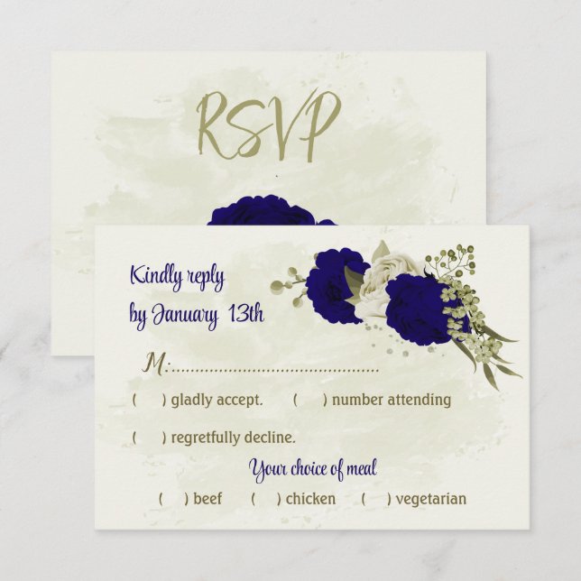 Königlich-beige Blume botanische Hochzeit RSVP Karte (Vorne/Hinten)