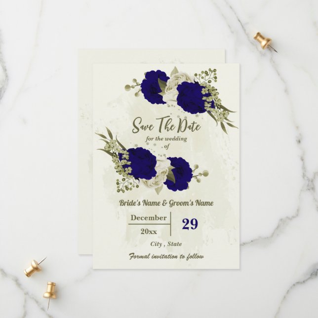 Königlich-beige Blume botanische Hochzeit Save The Date (Vorderseite/Rückseite Beispiel)