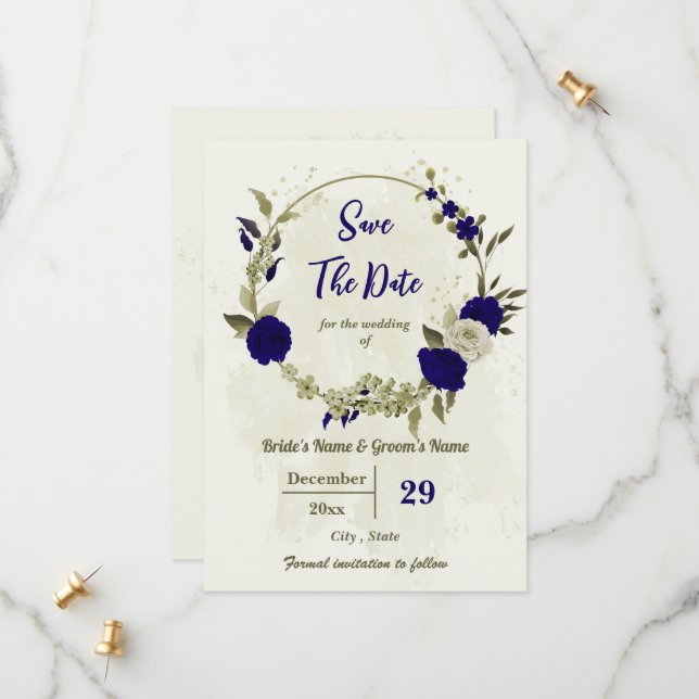 Königlich-beige Blume botanische Hochzeit Save The Date (Vorderseite/Rückseite Beispiel)