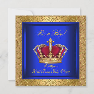 Königlich Blau Damast Gold Babyparty Junge Einladung