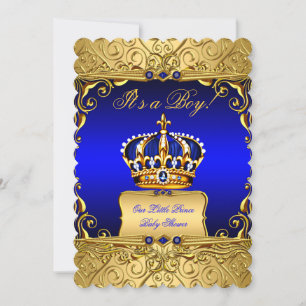 Königlich Blau Damast Gold Krone Baby Shower Junge Einladung