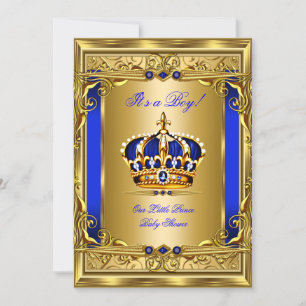 Königlich Blau Damast Goldene Krone Baby Shower Ju Einladung