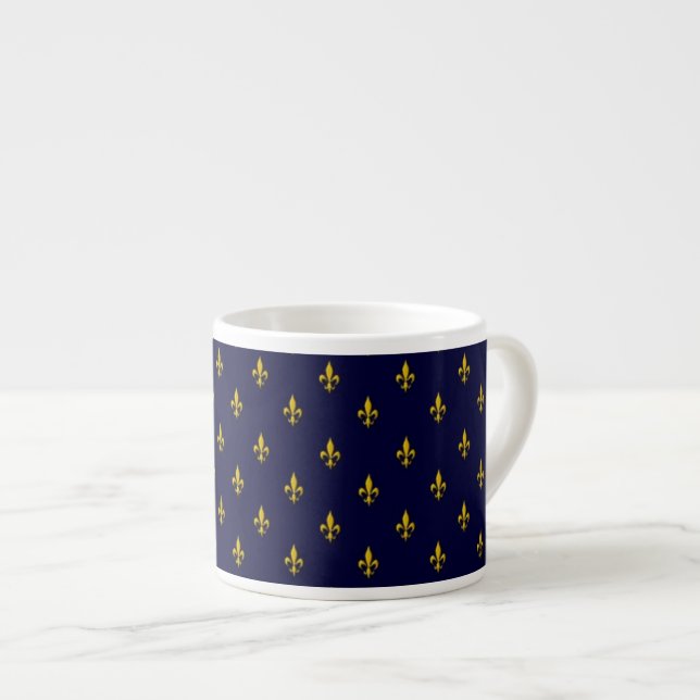 Königlich Blau Fleur De Lis Muster Espressotasse (Vorderseite Rechts)