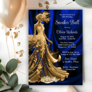 Königlich Blau Gold Eleganter Sneaker Ball  Einladung