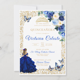 Königlich Blau Gold Schmetterling Floral Quinceañe