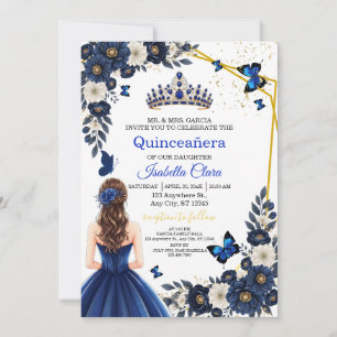 Königlich Blau Gold Schmetterling Quinceañera Einl Einladung