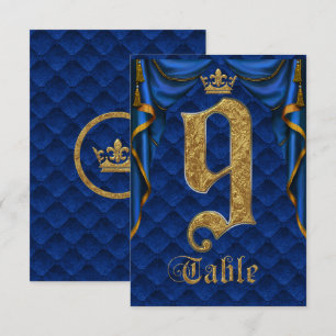 Königlich Blau Goldene Krone Hochzeit Tisch Nummer Einladung