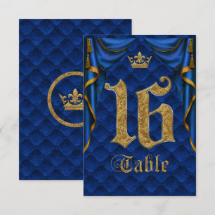 Königlich Blau Goldene Krone Hochzeit Tisch Nummer Einladung