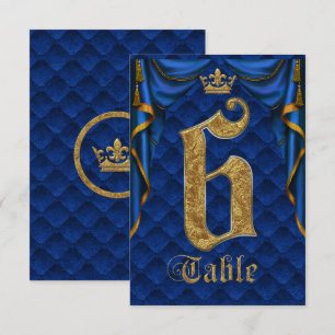 Königlich Blau Goldene Krone Hochzeit Tisch Nummer Einladung