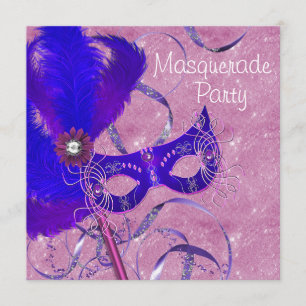 Königlich Blau Lila Rosa Maskenball-Party Einladung