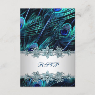 Königlich Blau Silber Indischer Pfau Hochzeit RSVP Karte